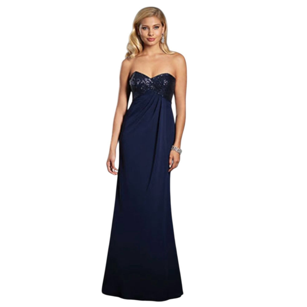 Alfred Angelo Blue Sequin Sweetheart Neckline Chiffon Dress Size 16